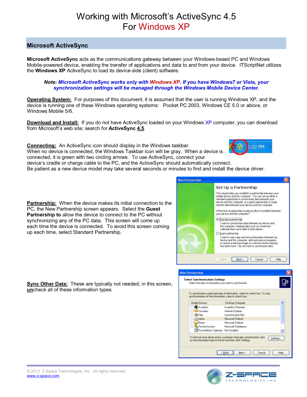 Working with Microsoft's Activesync 4.5 for Windows XP