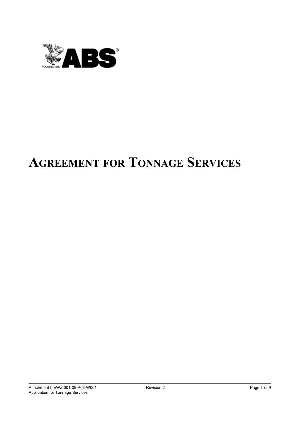 Agreement for Tonnage Services