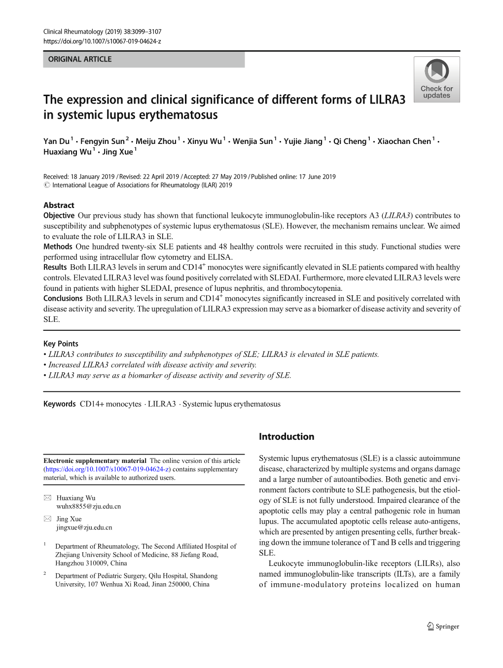 The Expression and Clinical Significance of Different Forms of LILRA3 in Systemic Lupus Erythematosus
