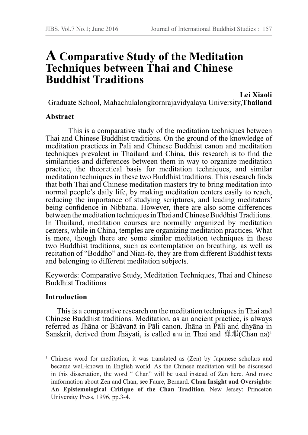 Acomparative Study of the Meditation Techniques Between Thai And