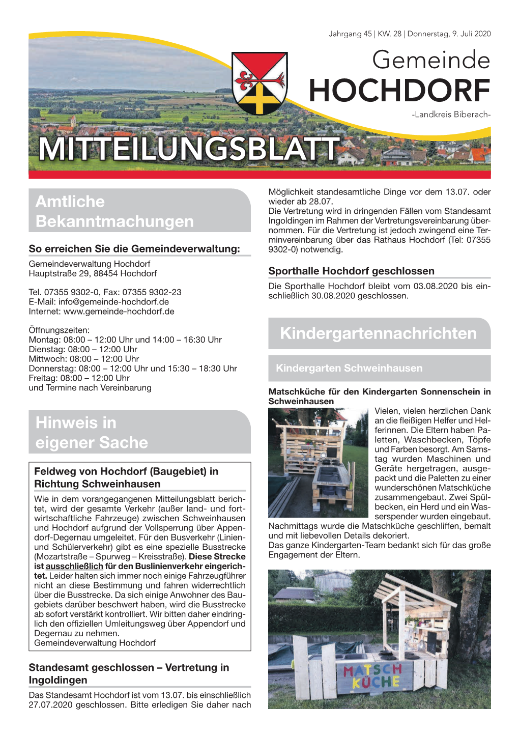 Gemeinde HOCHDORF -Landkreis Biberach- MITTEILUNGSBLATT