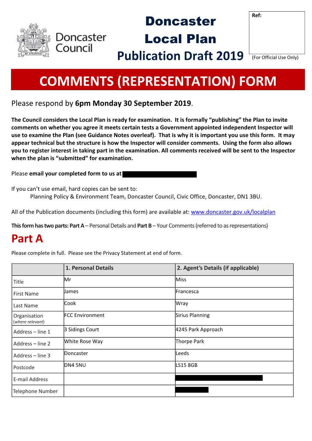 FCC Environment Sirius Planning (Where Relevant) Address – Line 1 3 Sidings Court 4245 Park Approach