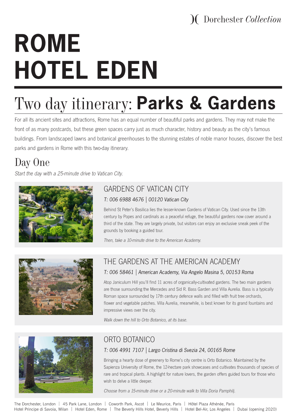 ROME HOTEL EDEN Two Day Itinerary: Parks & Gardens for All Its Ancient Sites and Attractions, Rome Has an Equal Number of Beautiful Parks and Gardens