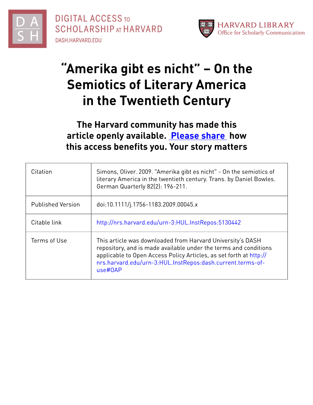 Amerika Gibt Es Nicht” – on the Semiotics of Literary America in the Twentieth Century