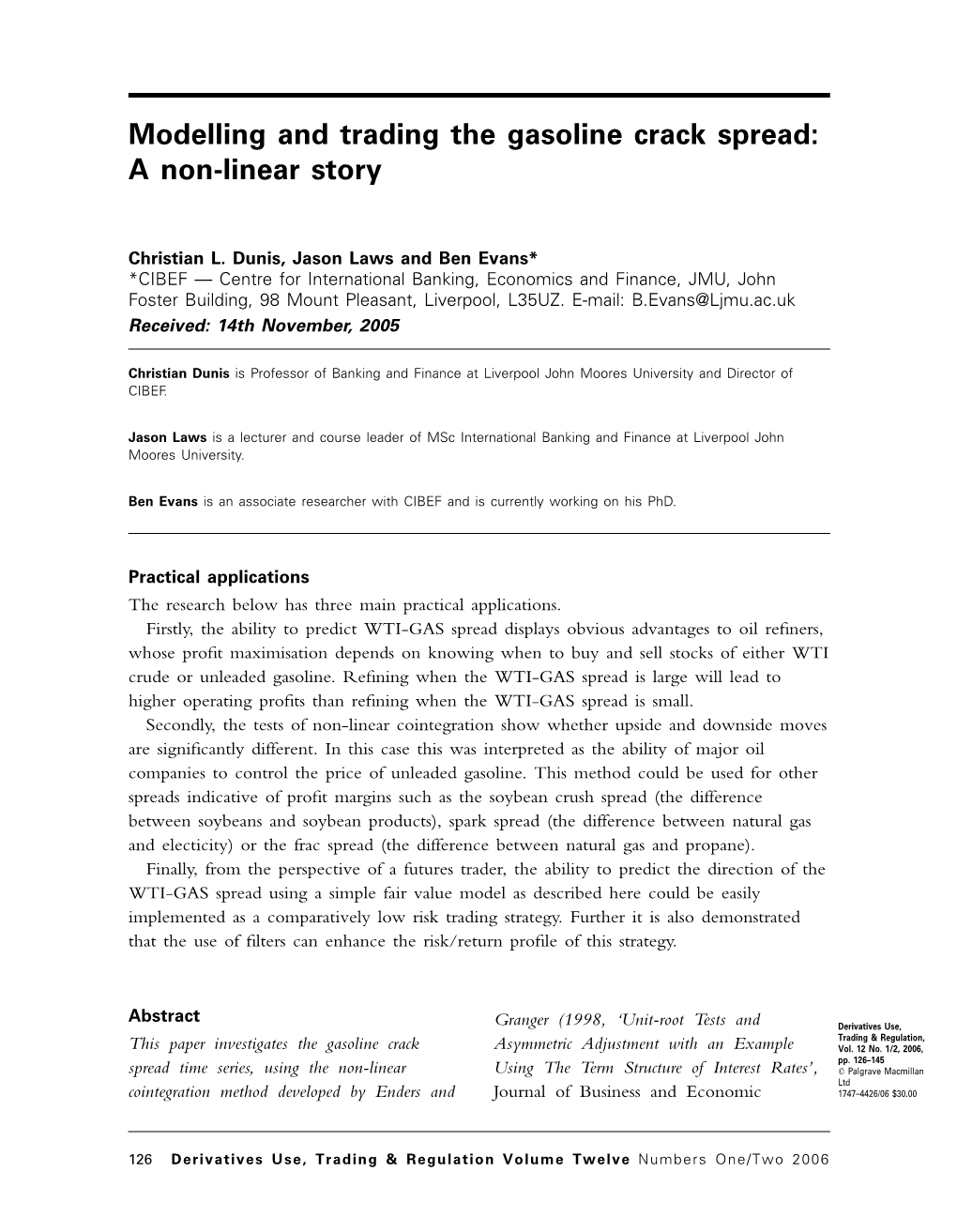 Modelling and Trading the Gasoline Crack Spread: a Non-Linear Story