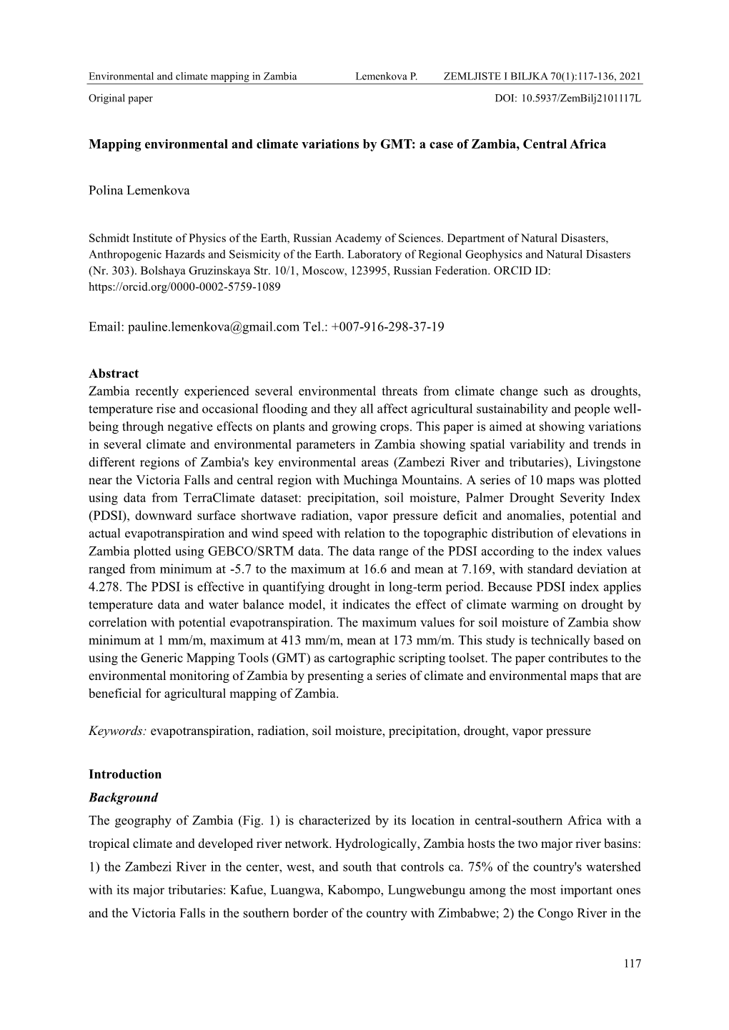 Mapping Environmental and Climate Variations by GMT: a Case of Zambia, Central Africa