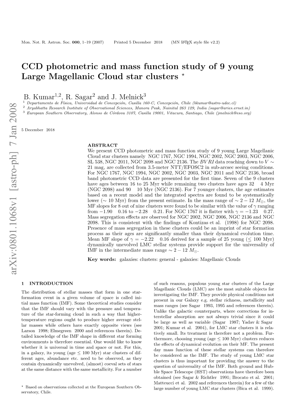 CCD Photometric and Mass Function Study of 9 Young Large Magellanic