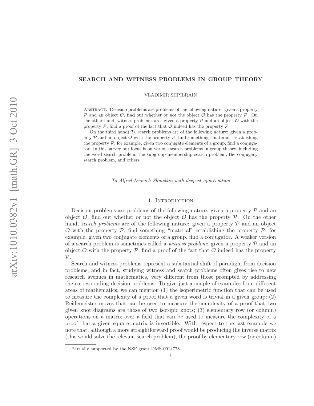 Arxiv:1010.0382V1 [Math.GR]