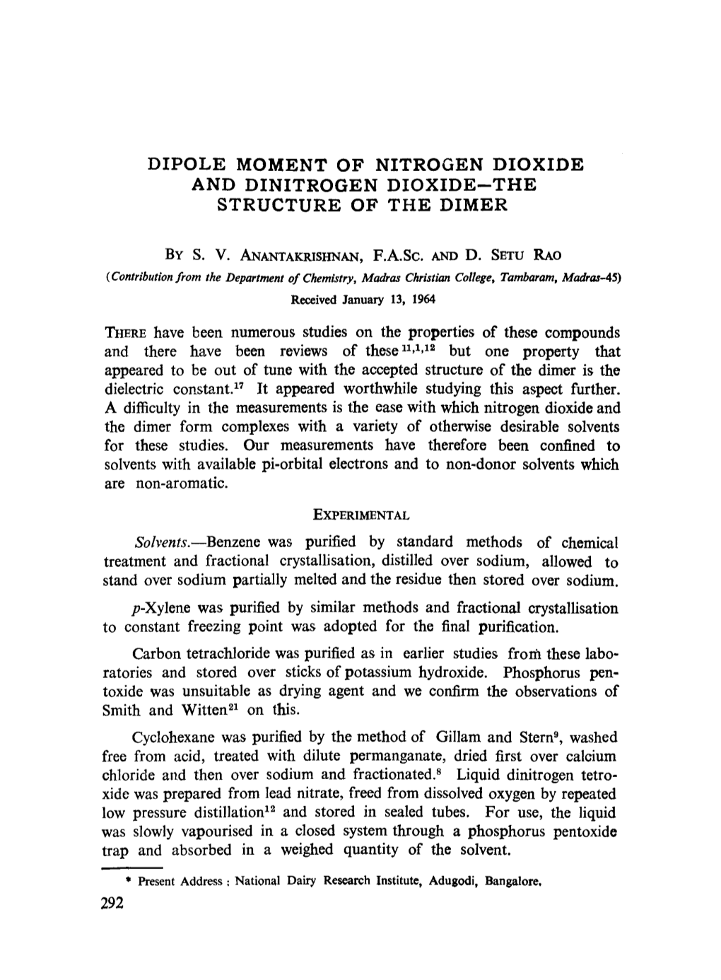 Dipole Moment of Nitrogen Dioxide and Dinitrogen Dioxide&#X2014