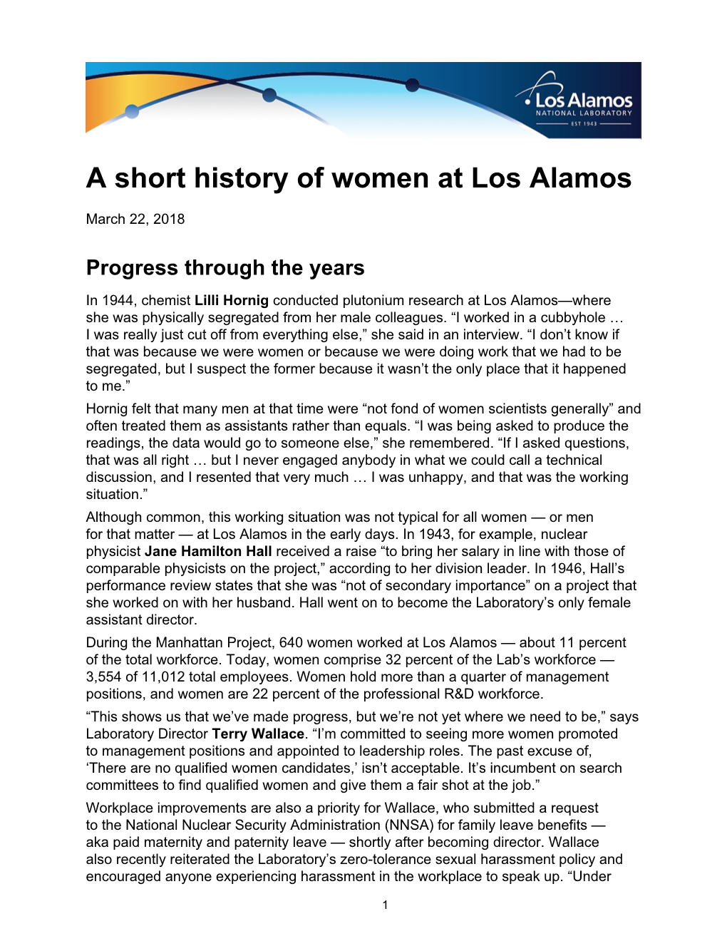 A Short History of Women at Los Alamos