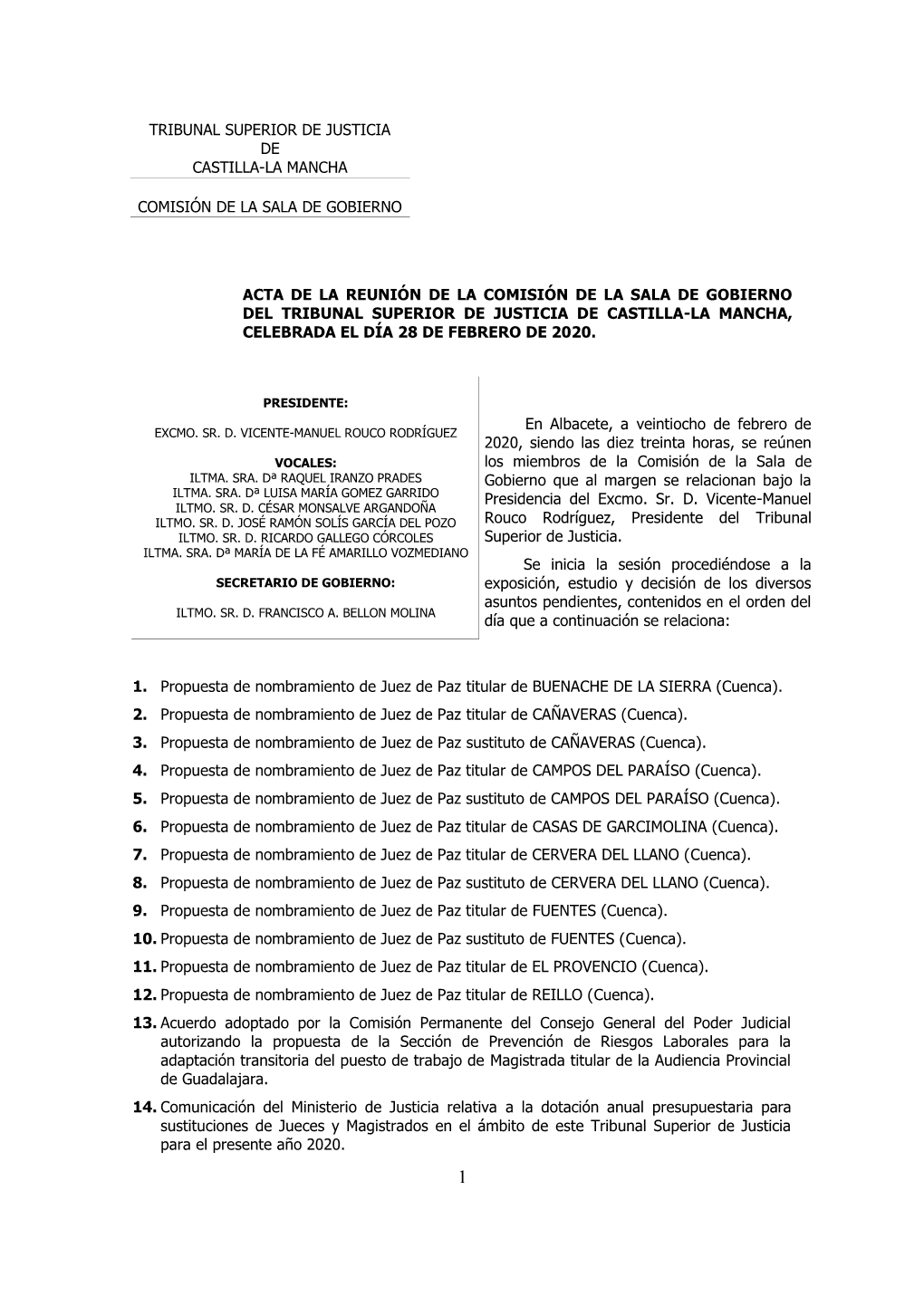 Acta De La Comisión De La Sala De Gobierno Del TSJ Castilla-La