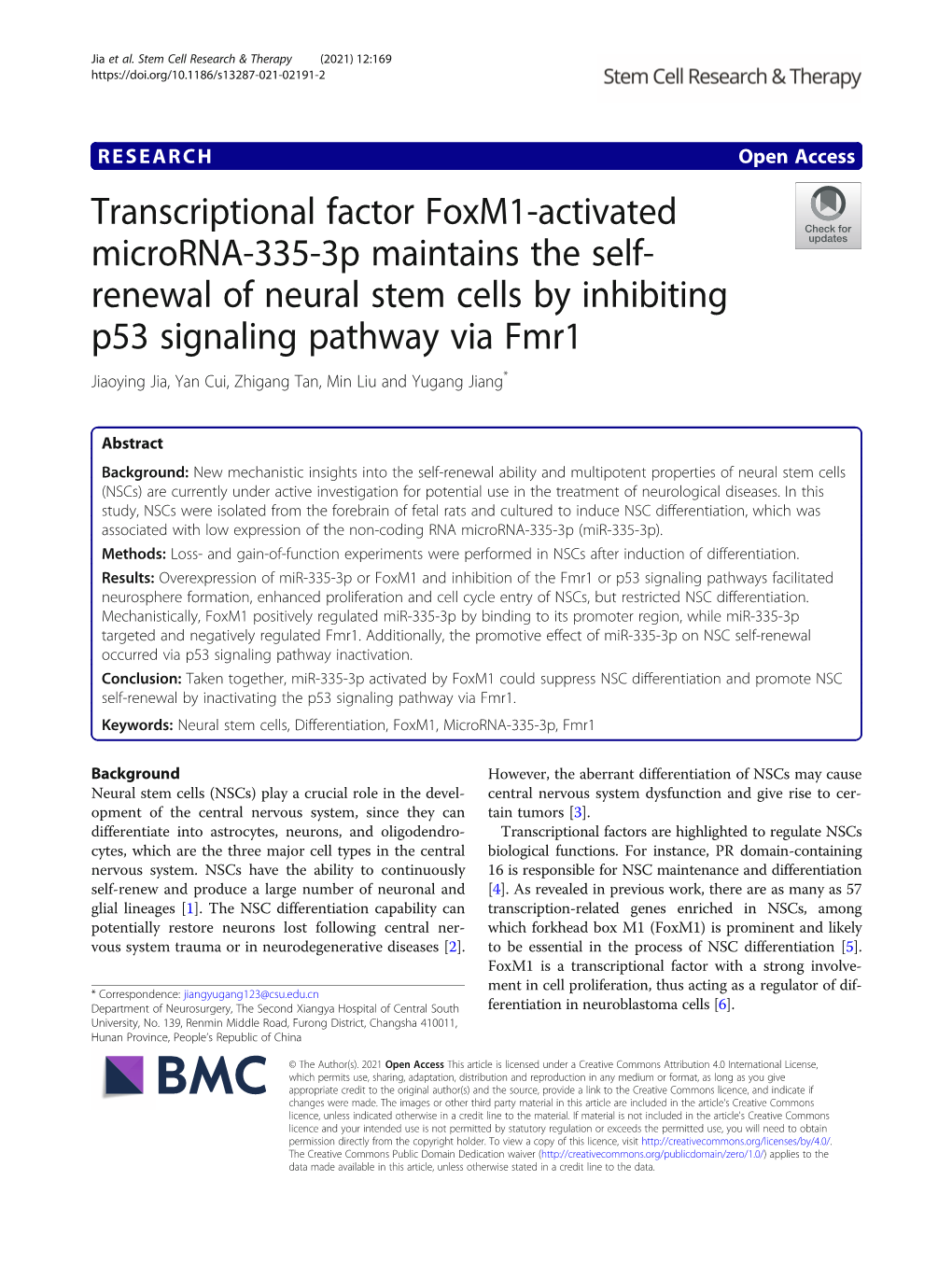 Transcriptional Factor Foxm1-Activated Microrna-335-3P