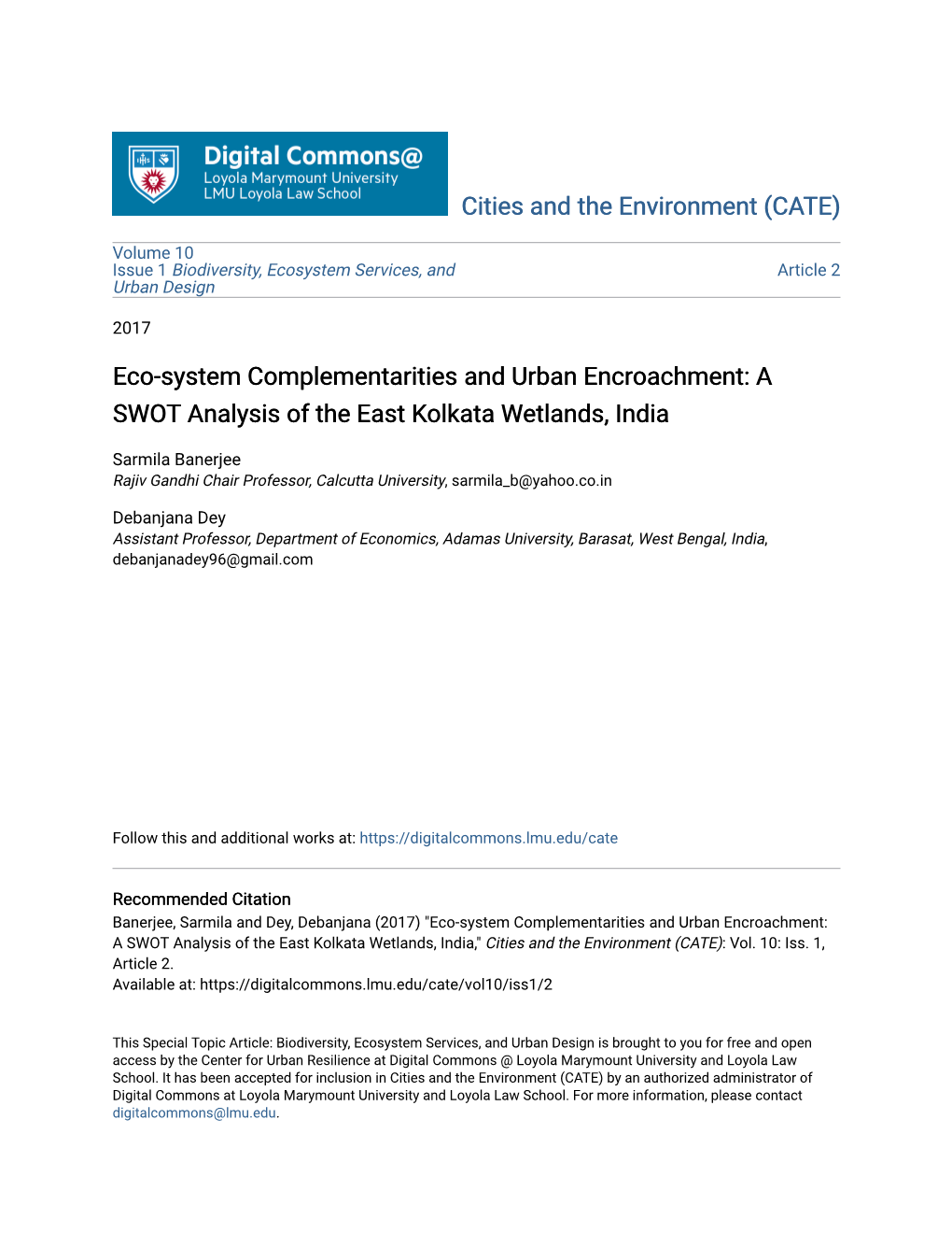 A SWOT Analysis of the East Kolkata Wetlands, India