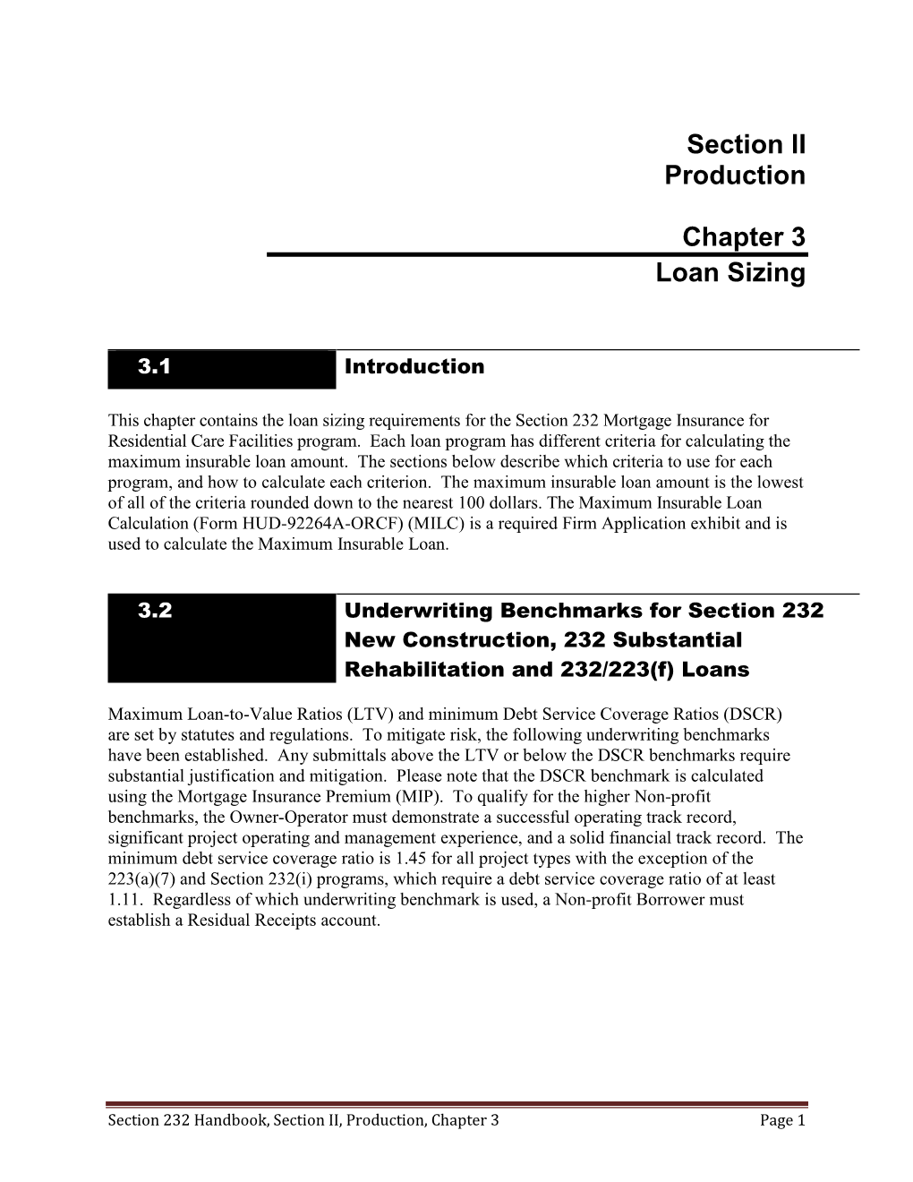 Section II Production Chapter 3 Loan Sizing