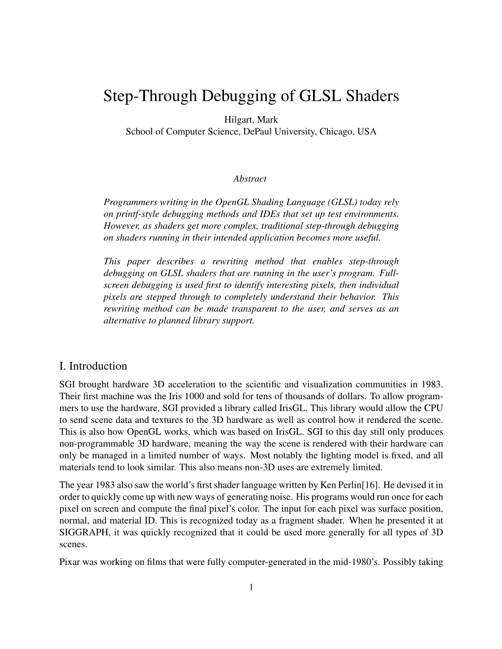 Step-Through Debugging of GLSL Shaders