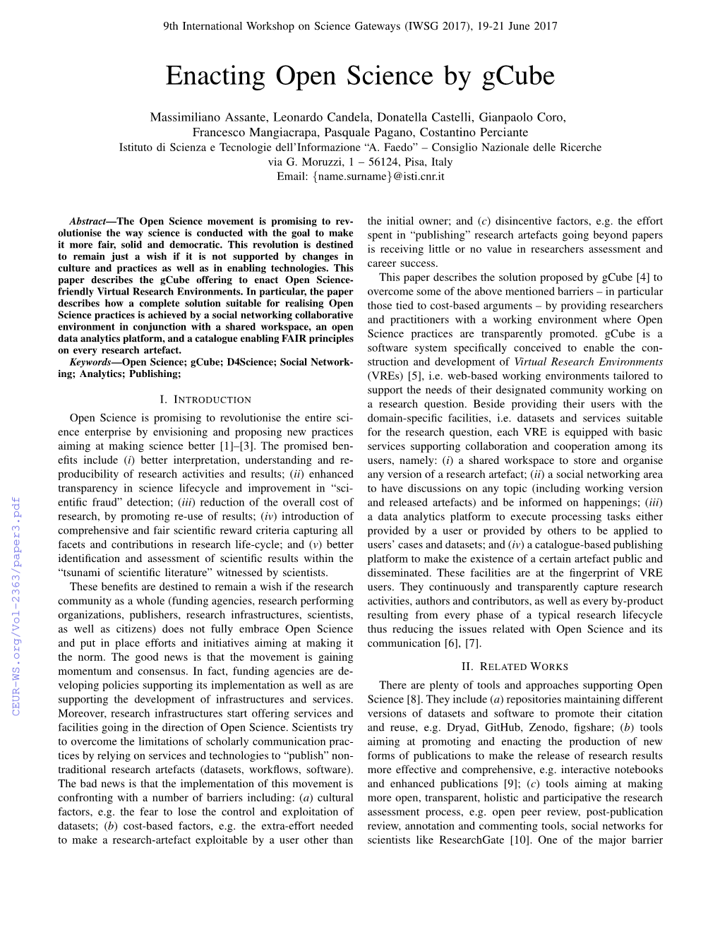 Enacting Open Science by Gcube