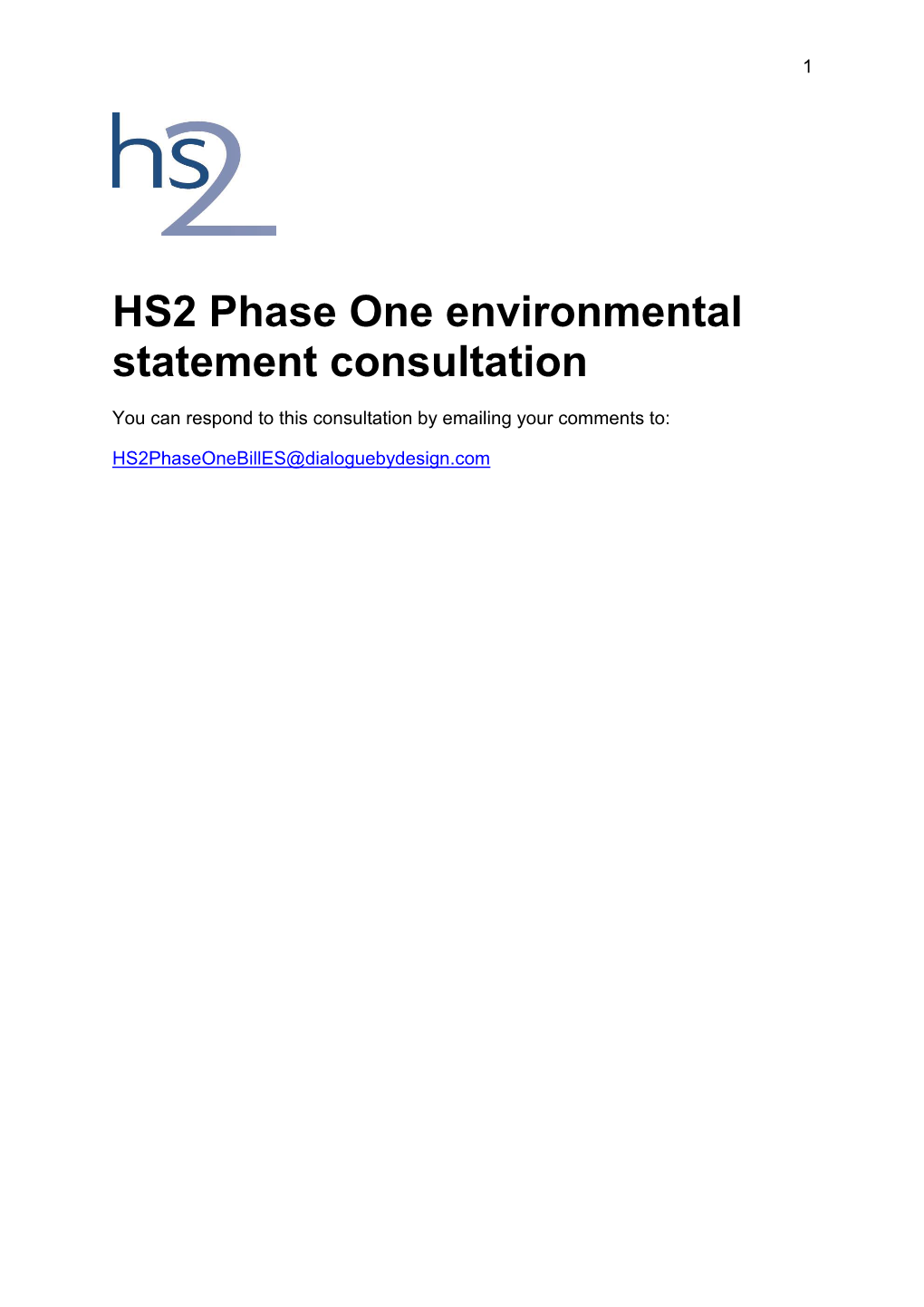 HS2 Phase One Environmental Statement Consultation