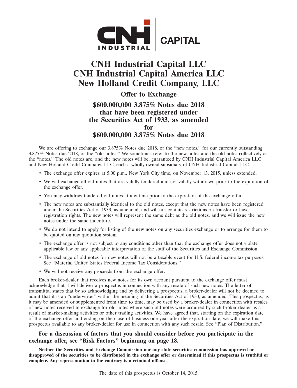 CNH Industrial Capital LLC CNH Industrial Capital America LLC New