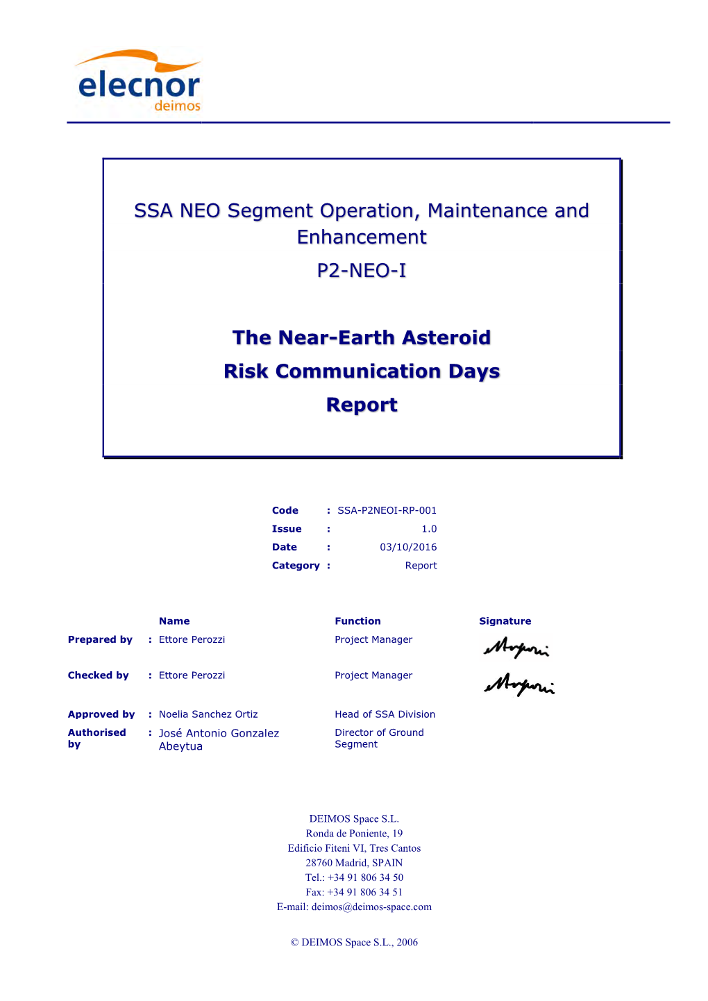 SSA NEO Segment Operation, Maintenance and Enhancement P2-NEO-I