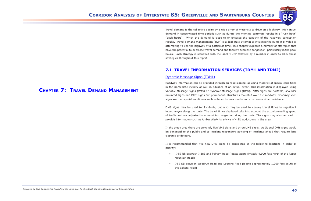 Corridor Analysis of Interstate 85: Greenville and Spartanburg Counties