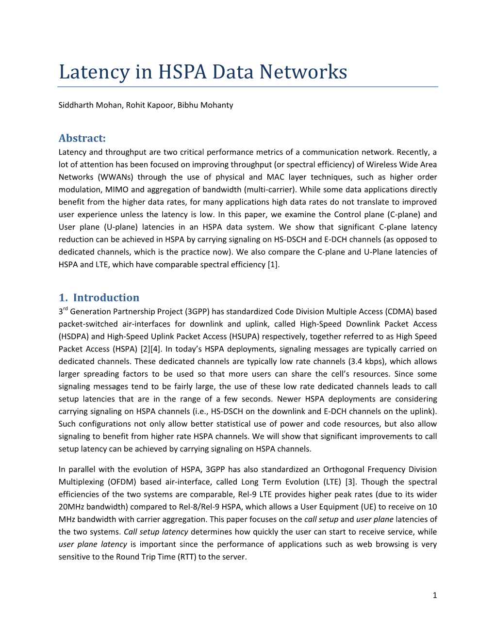 Latency in HSPA Data Networks