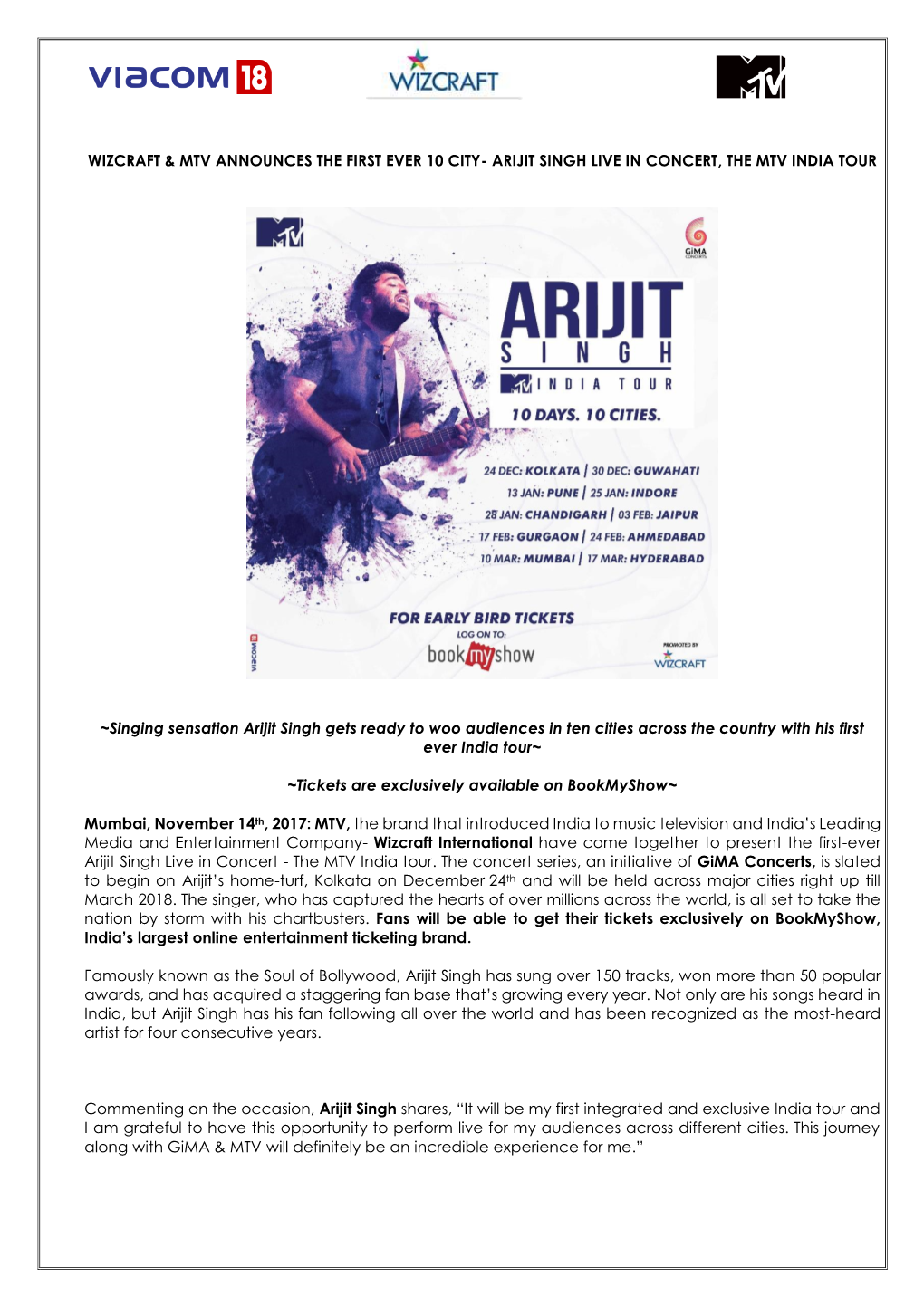 Arijit Singh Live in Concert, the Mtv India Tour