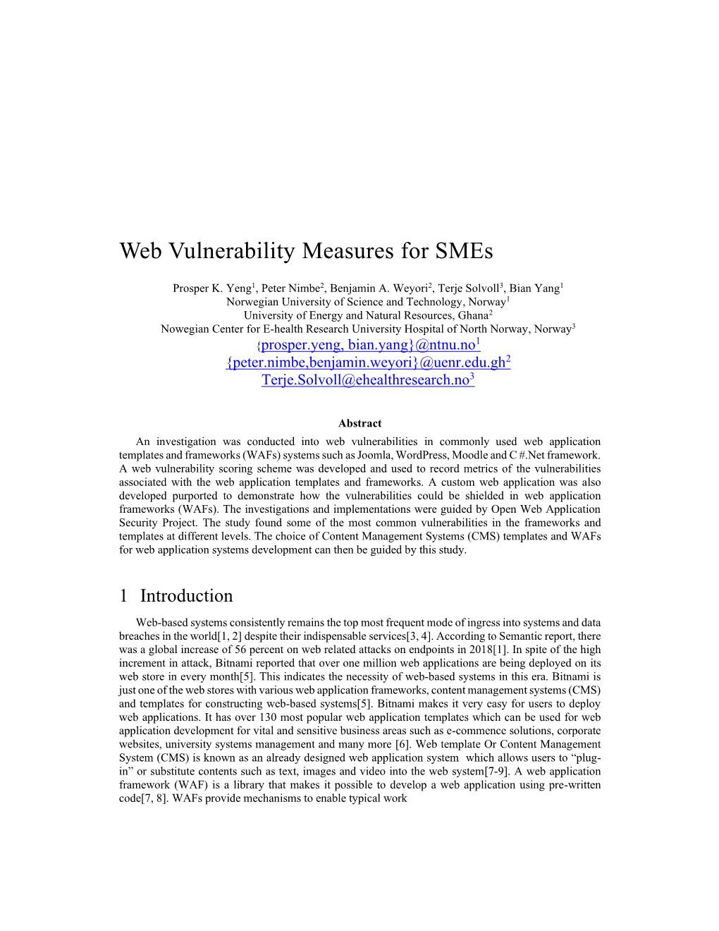 Web Vulnerability Measures for Smes