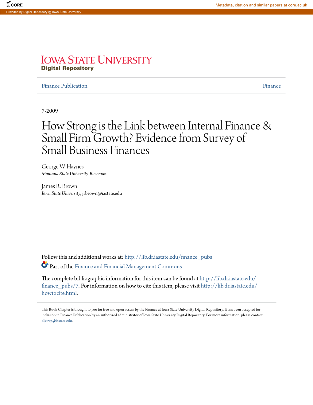 How Strong Is the Link Between Internal Finance & Small