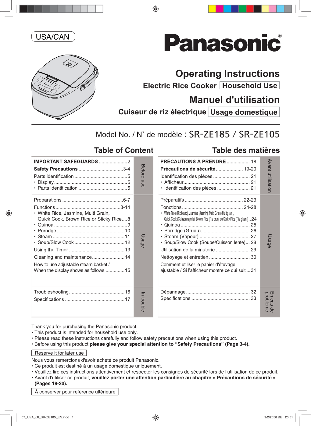 Operating Instructions Manuel D'utilisation