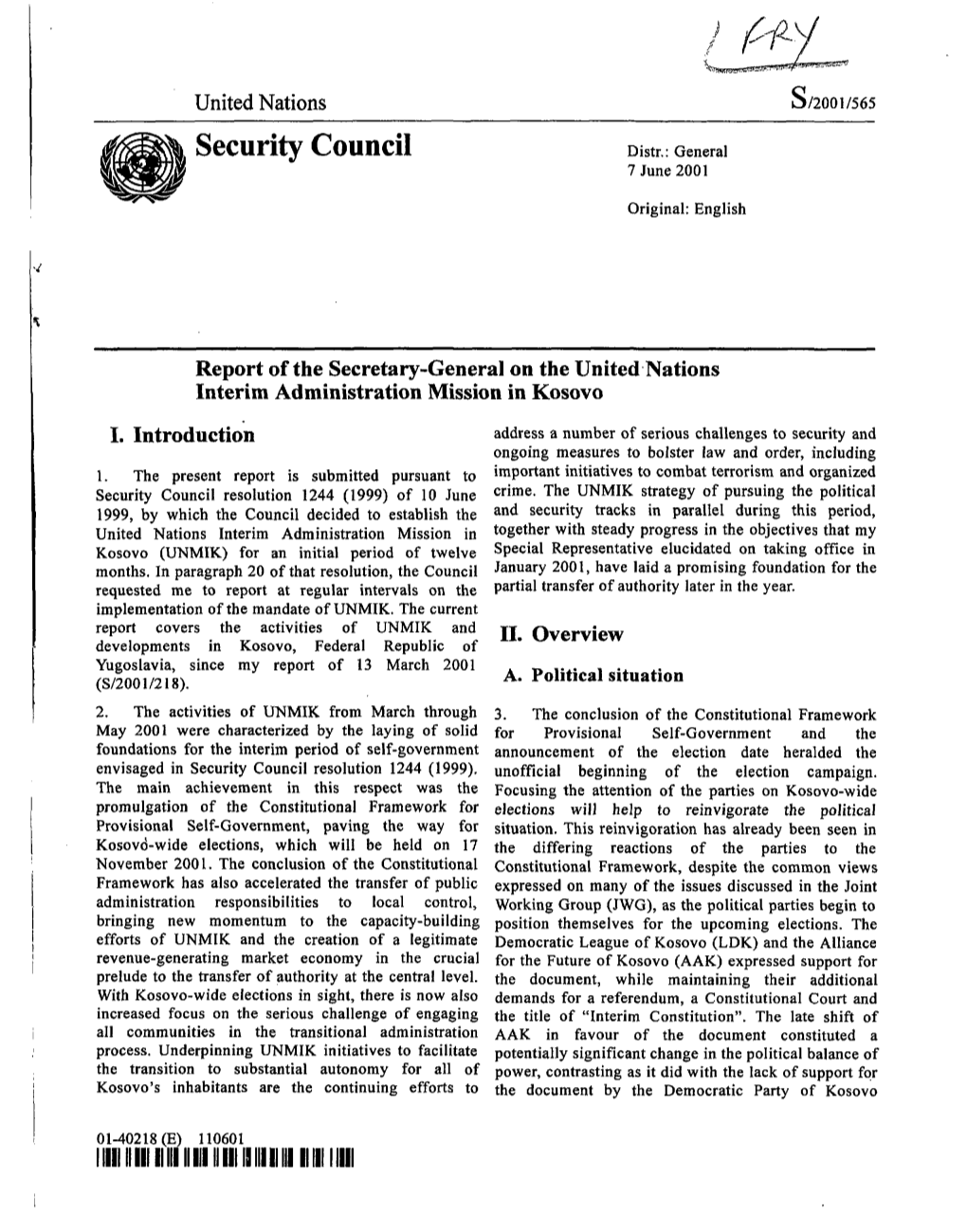 Security Council Distr.: General 7 June 2001