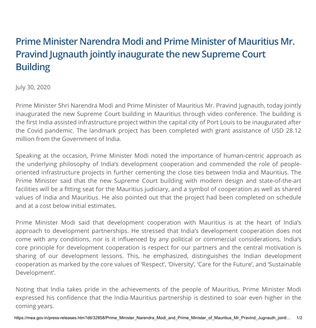 Prime Minister Narendra Modi and Prime Minister of Mauritius Mr