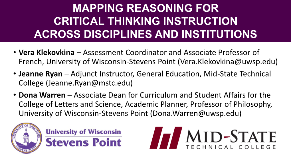 Mapping Reasoning for Critical Thinking Instruction Across Disciplines And