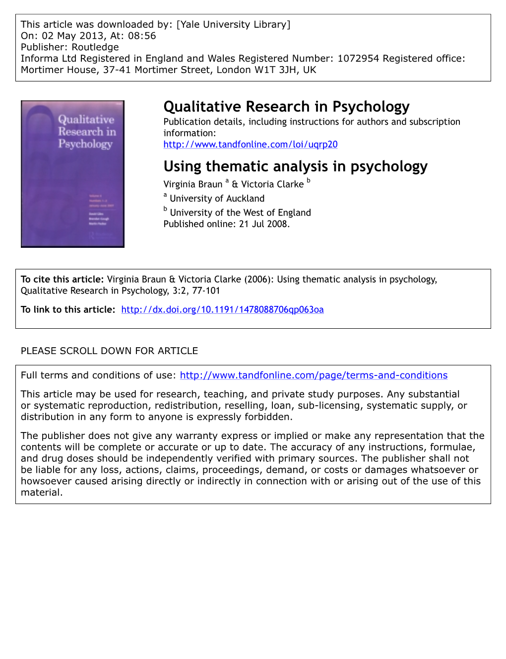Using Thematic Analysis in Psychology. Qualitative Research in Psychology, 3