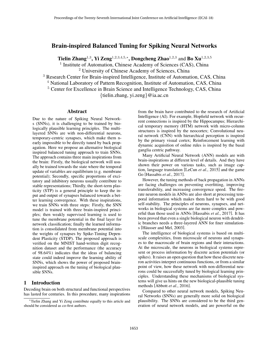 Brain-Inspired Balanced Tuning for Spiking Neural Networks