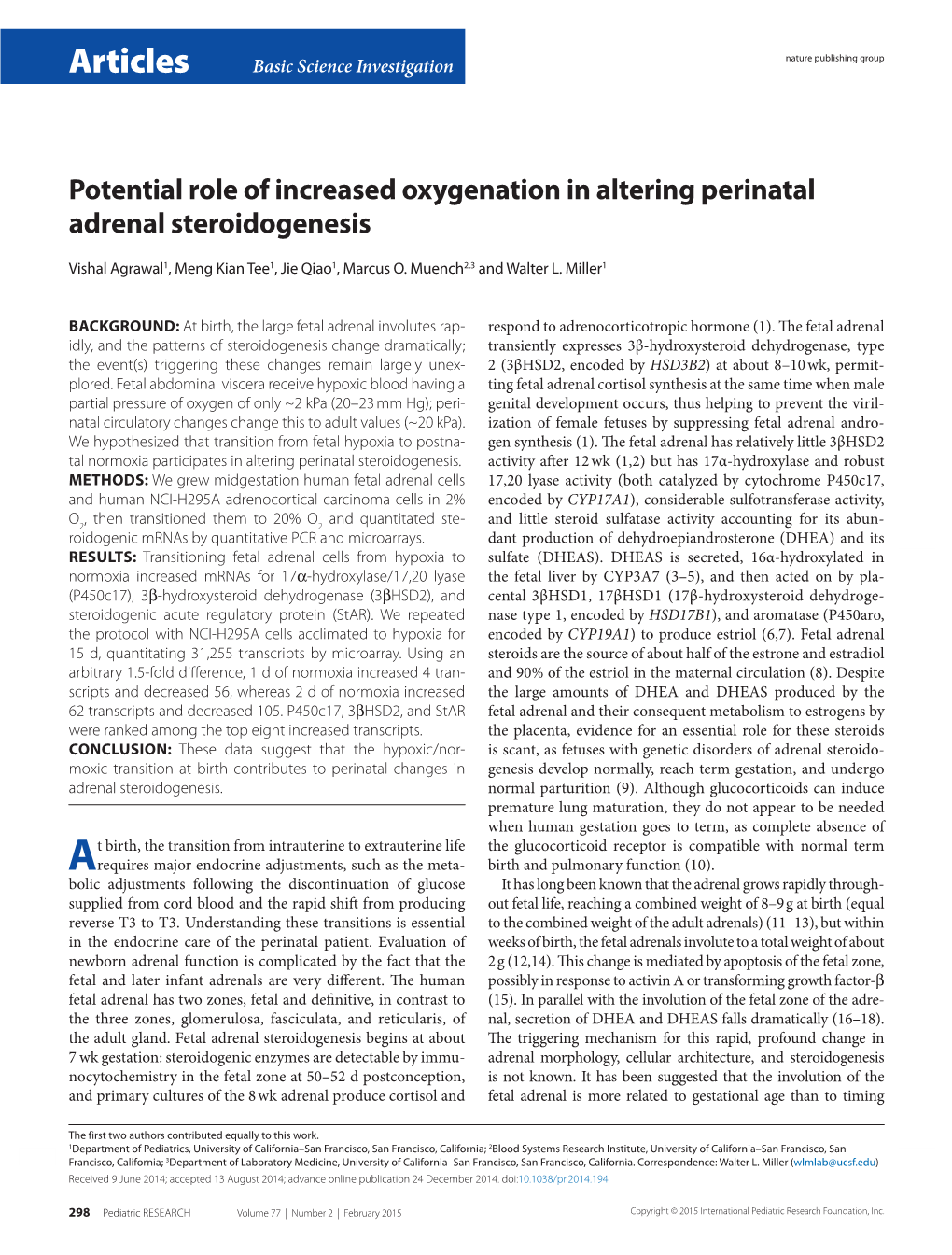 Potential Role of Increased Oxygenation in Altering Perinatal Adrenal Steroidogenesis