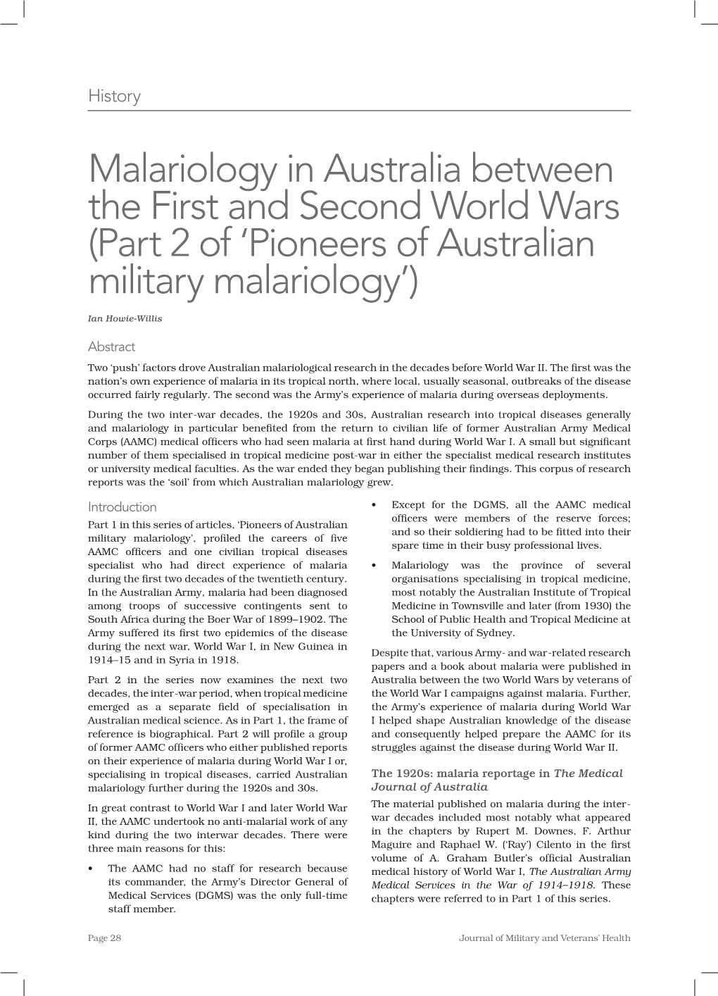 Part 2 of 'Pioneers of Australian Military Malariology'