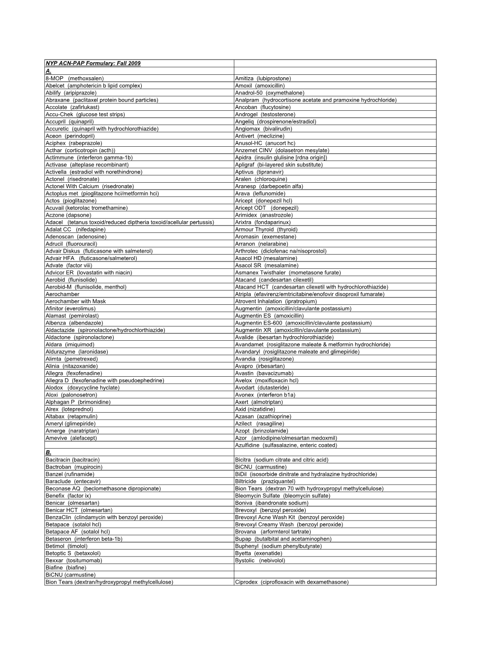 NYP ACN-PAP Formulary: Fall 2009 A. 8-MOP (Methoxsalen) Amitiza