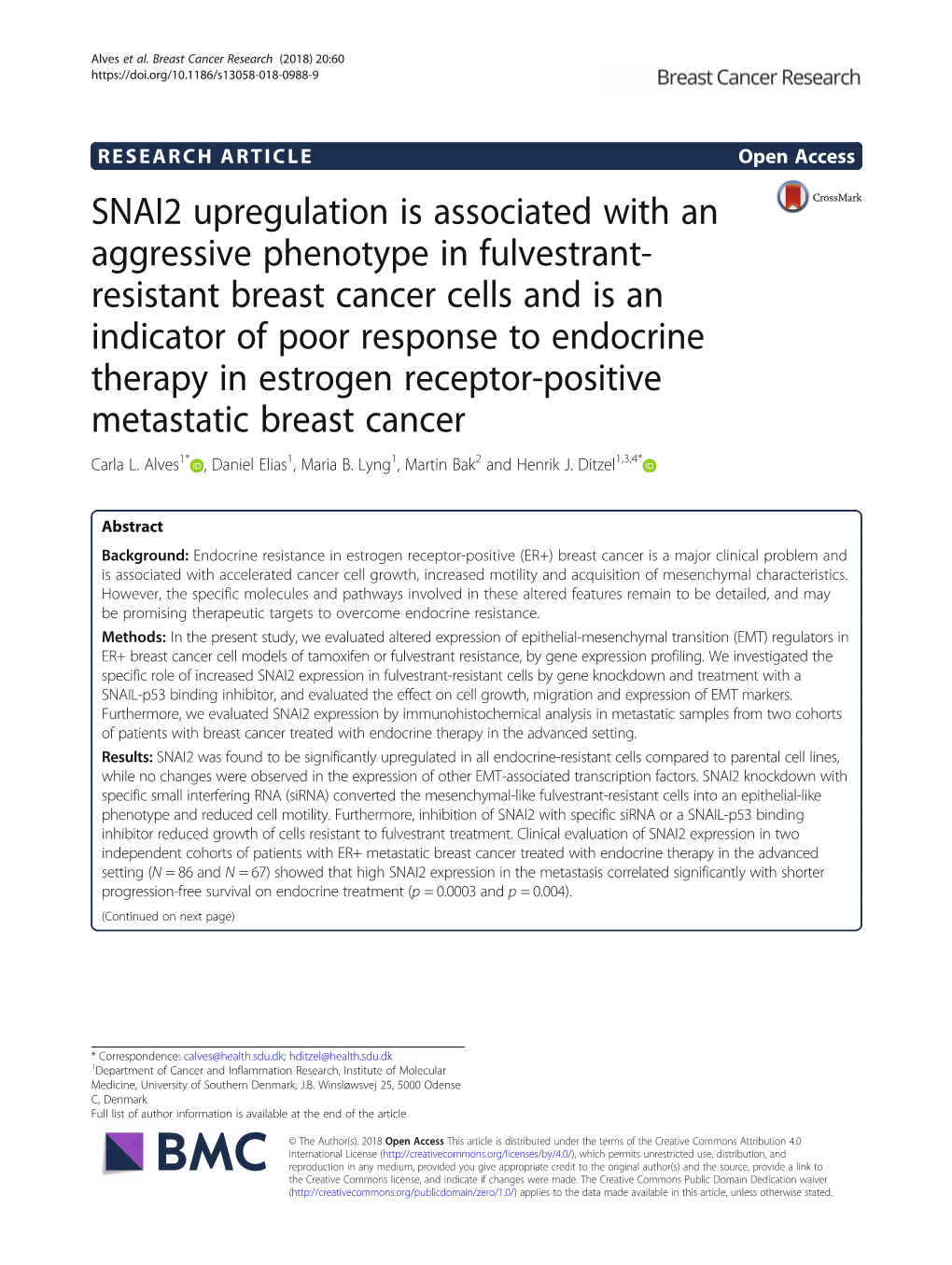 SNAI2 Upregulation Is Associated with An