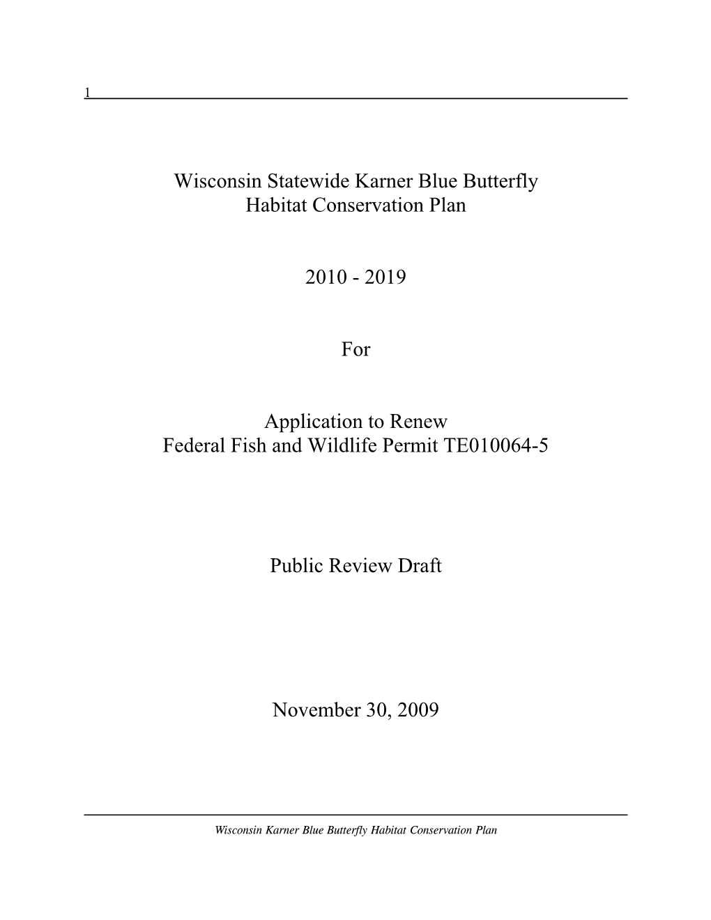 Wisconsin Statewide Karner Blue Butterfly Habitat Conservation Plan