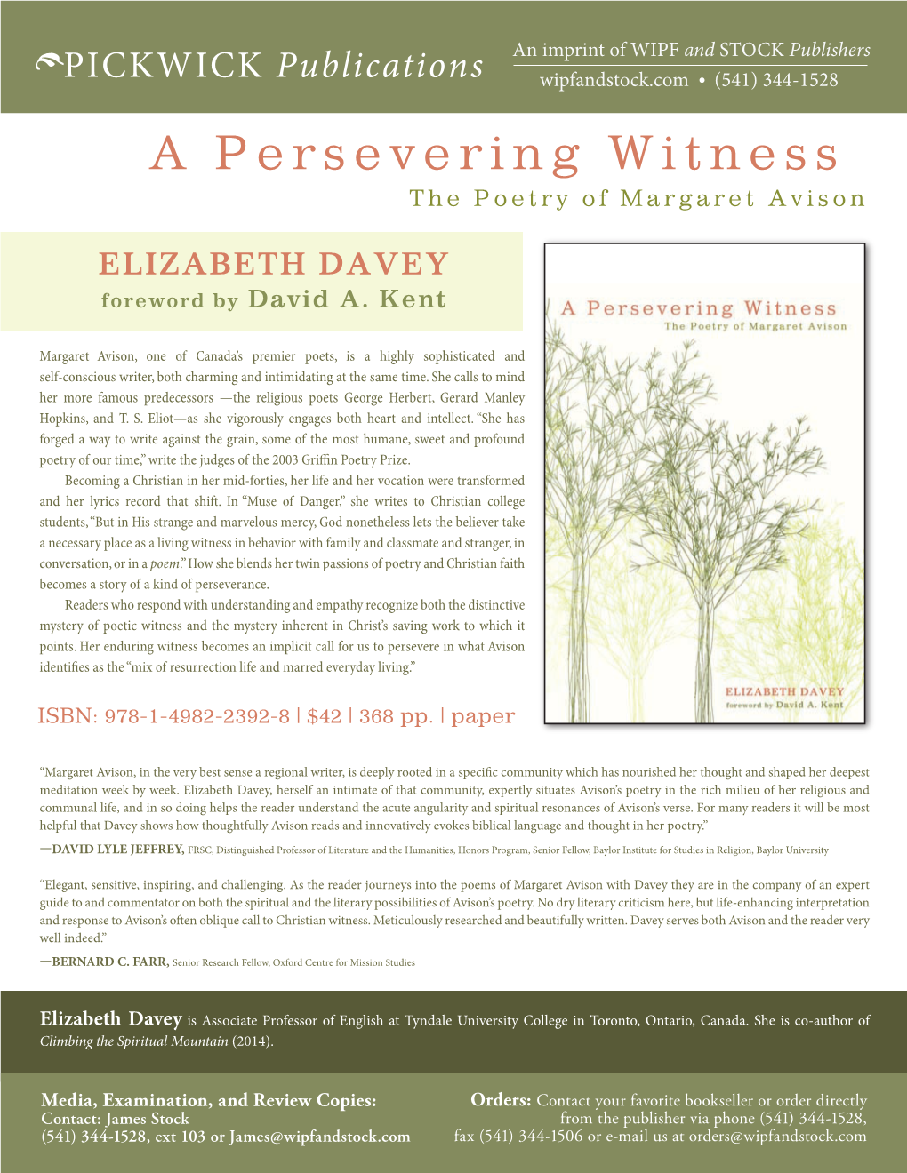 A Persevering Witness T He Poetry of Margaret Avison