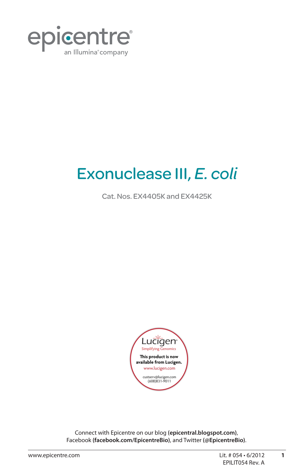 Protocol for Exonuclease III, E. Coli