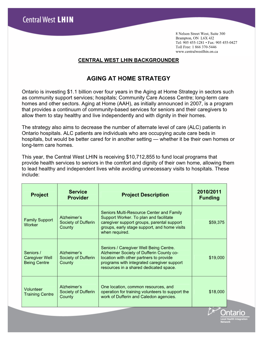 Central West Lhin Backgrounder