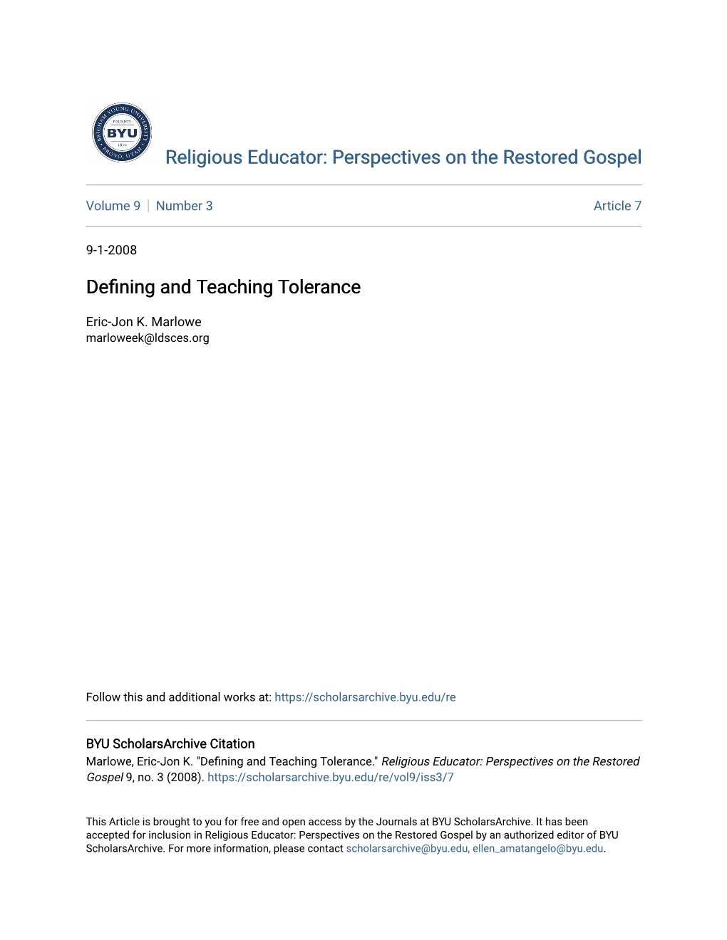 Defining and Teaching Tolerance 65