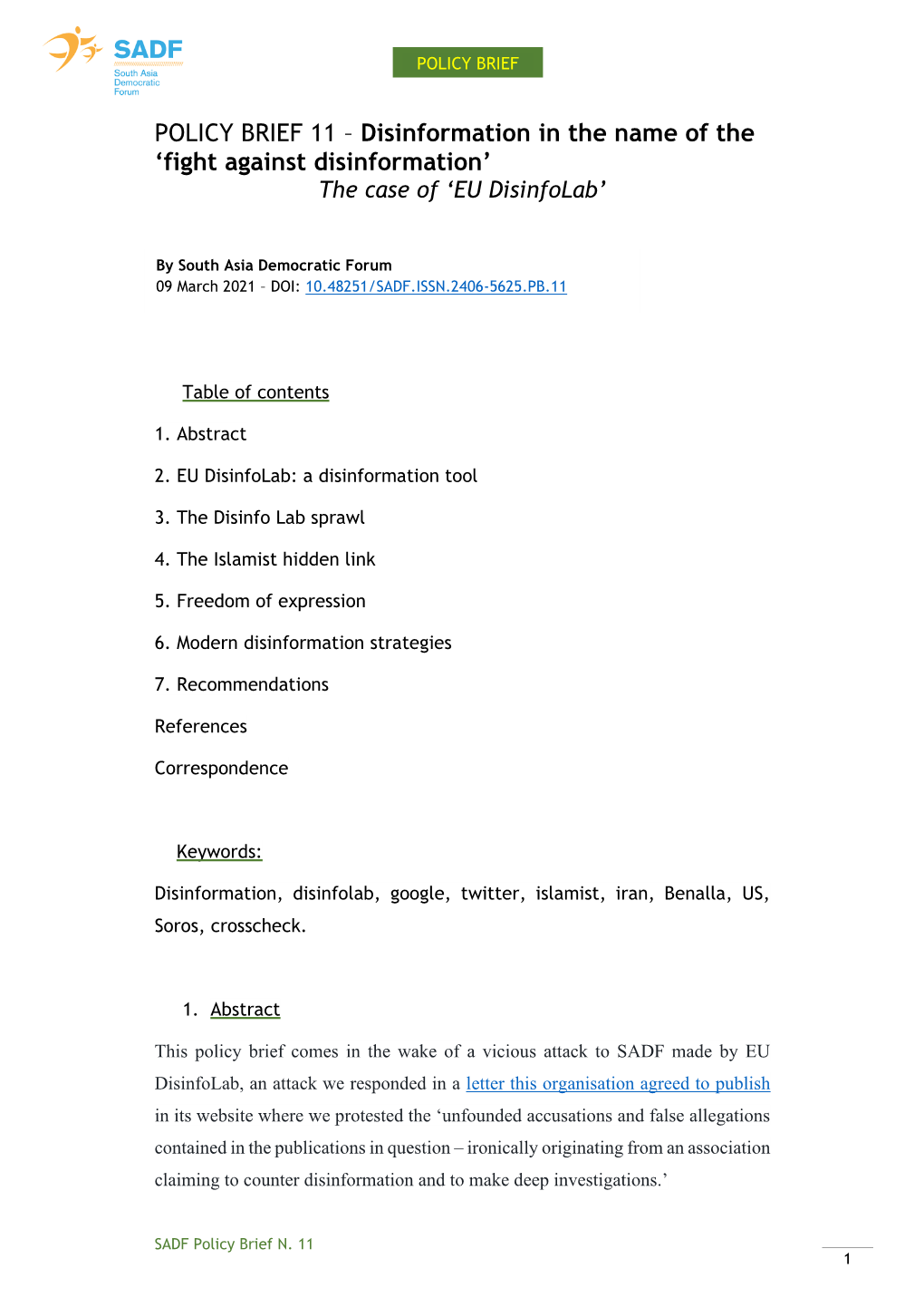 POLICY BRIEF 11 – Disinformation in the Name of the ‘Fight Against Disinformation’ the Case of ‘EU Disinfolab’