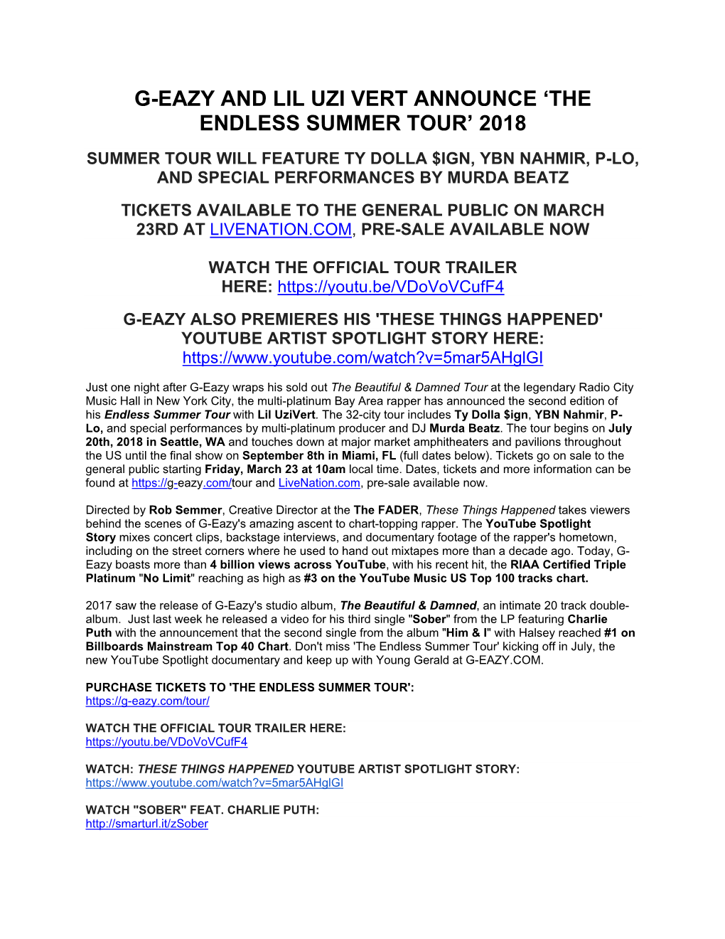 The Endless Summer Tour’ 2018