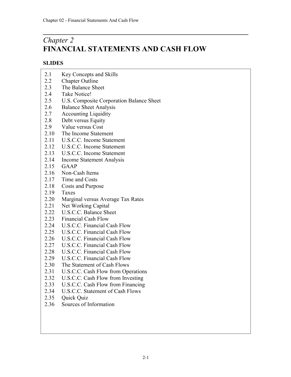 Financial Statements and Cash Flow