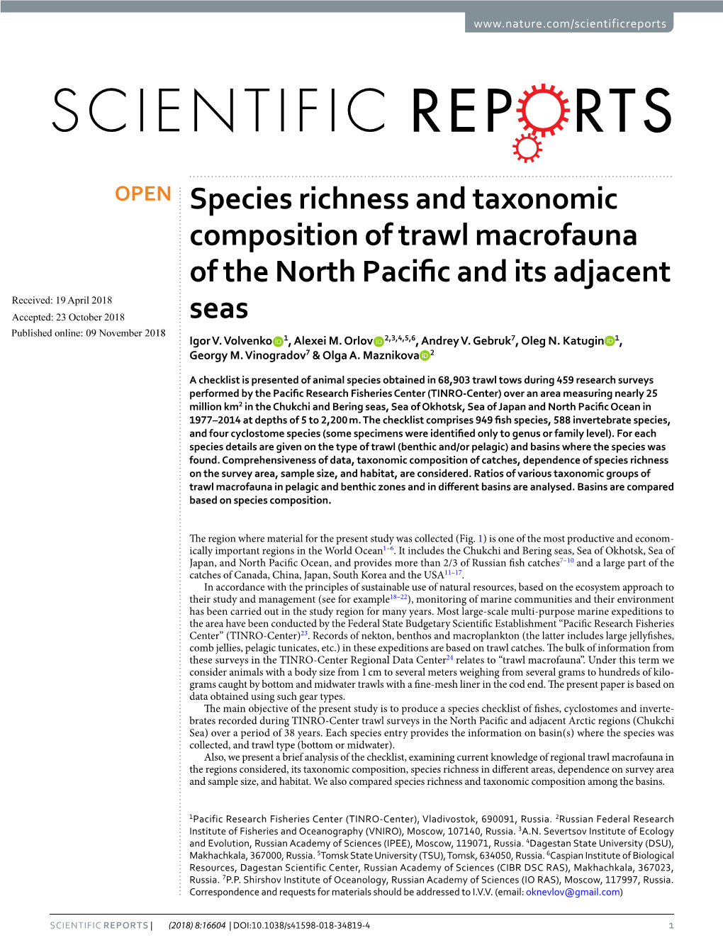 Species Richness and Taxonomic Composition of Trawl Macrofauna Of