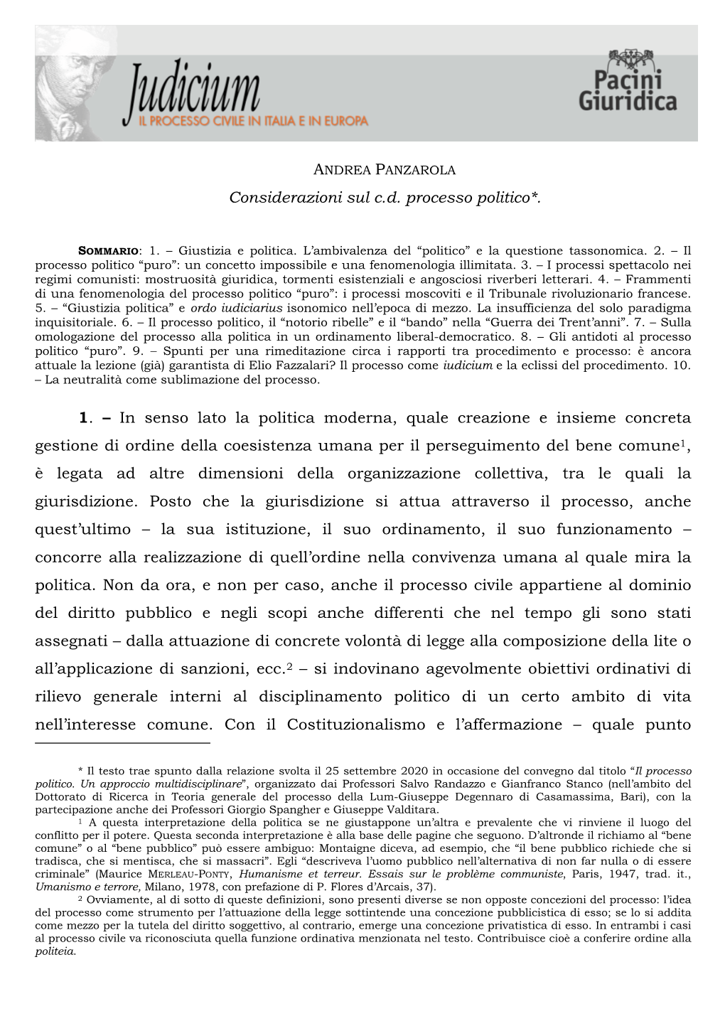 Considerazioni Sul Cd Processo Politico*. 1