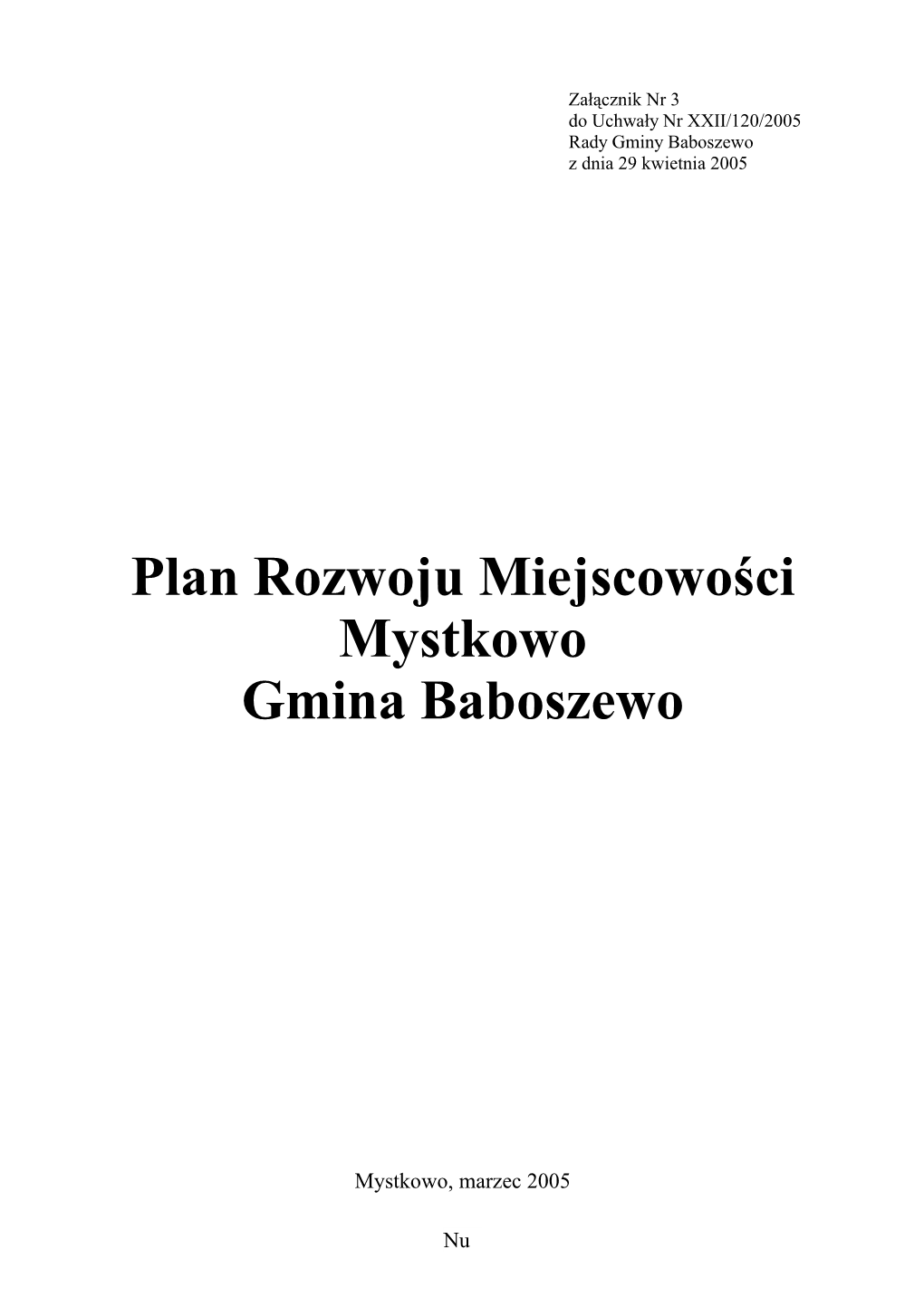 Plan Rozwoju Miejscowości Mystkowo Gmina Baboszewo