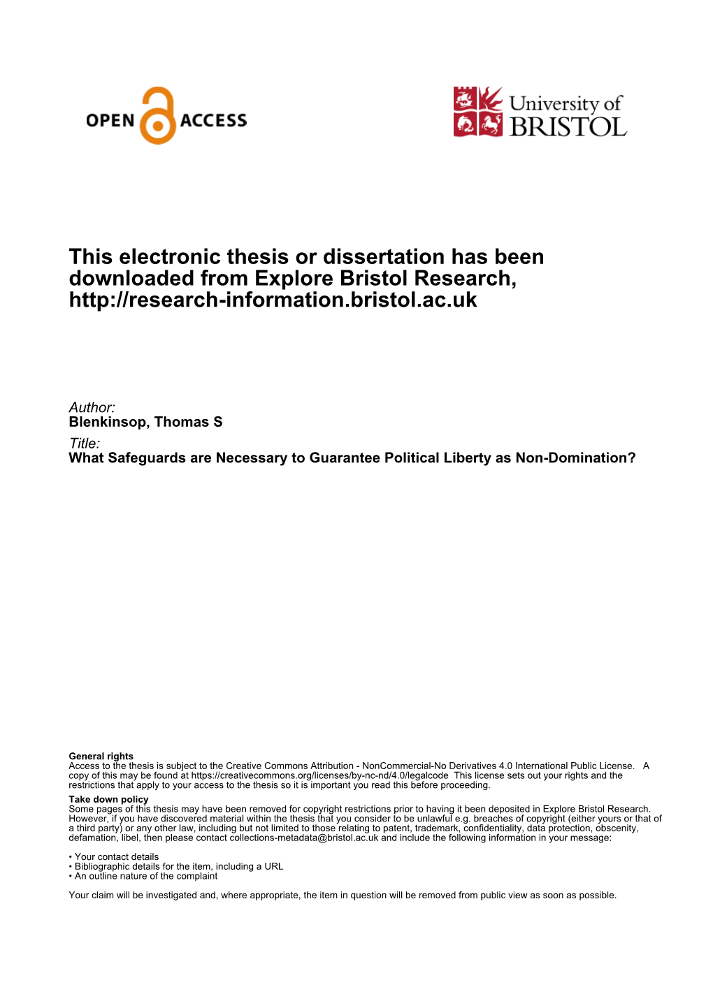 This Electronic Thesis Or Dissertation Has Been Downloaded from Explore Bristol Research